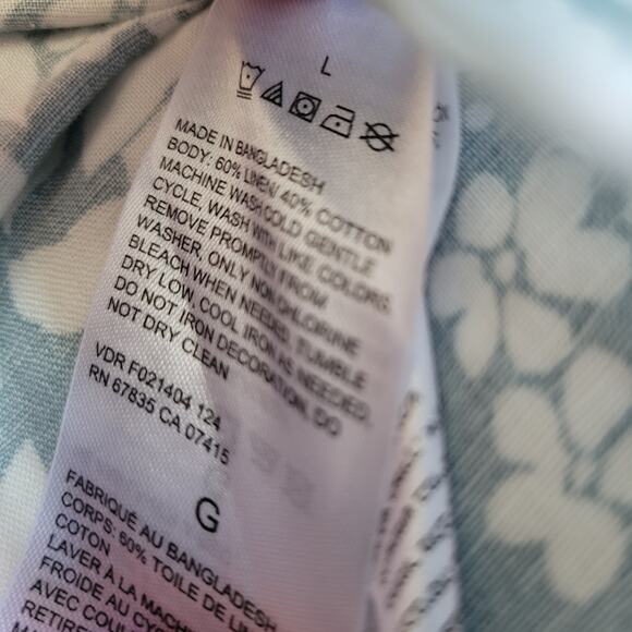 Nautica Mens Large Buttondown Shirt White and Blue Short Sleeve Linen Cotton - Picture 7 of 7